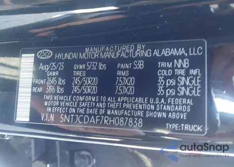 2024 Hyundai Santa Cruz Night from USA, damaged, VIN 5NTJCDAF7RH087838